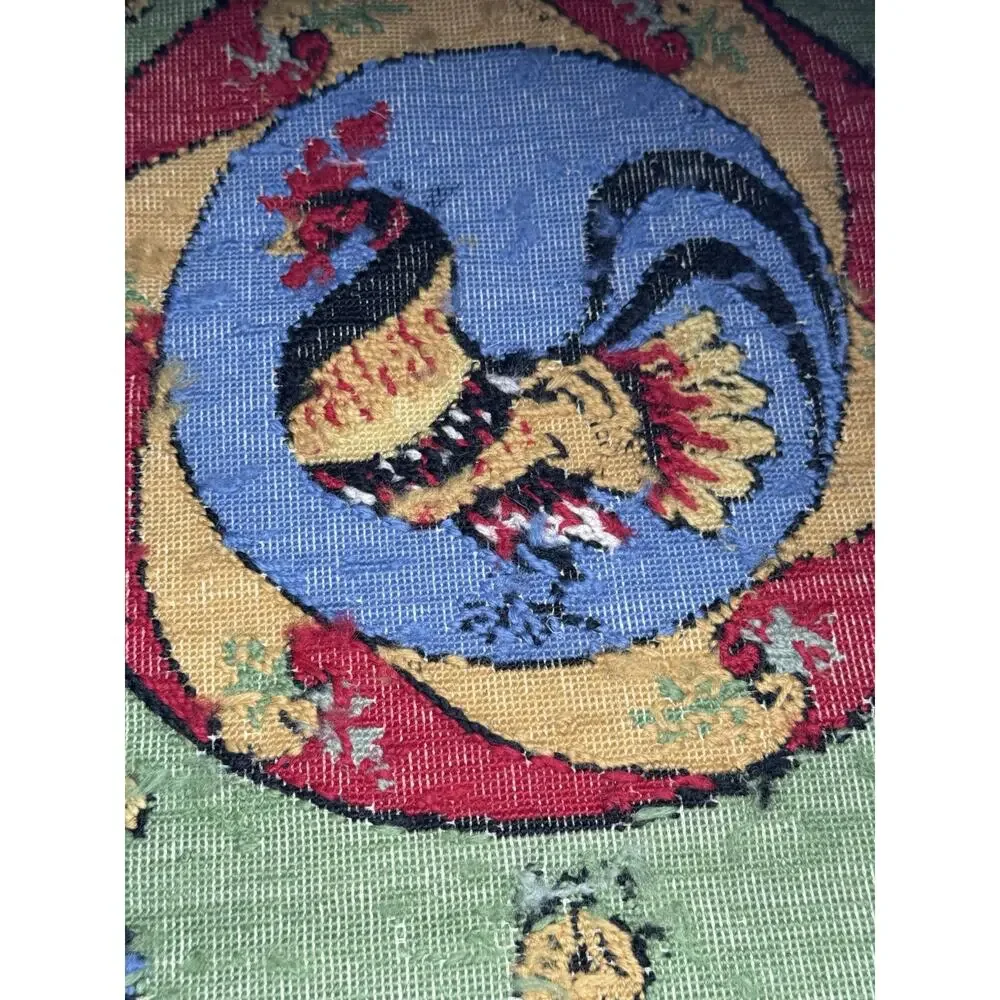Vtg Rooster Needlepoint Pillow Cover 20 x 20 Green Bright French Country Velvet